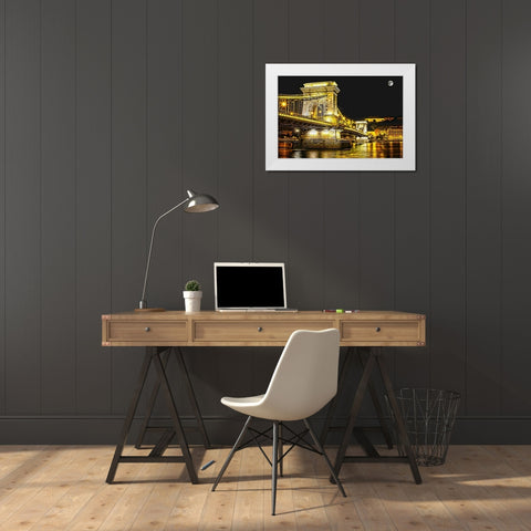 Chain Bridge Moonlight I White Modern Wood Framed Art Print by Bolokofsky, Ronald