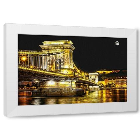 Chain Bridge Moonlight I White Modern Wood Framed Art Print by Bolokofsky, Ronald