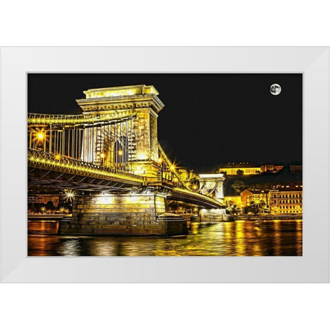 Chain Bridge Moonlight I White Modern Wood Framed Art Print by Bolokofsky, Ronald