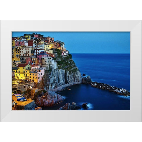 Evening In Manarola White Modern Wood Framed Art Print by Bolokofsky, Ronald