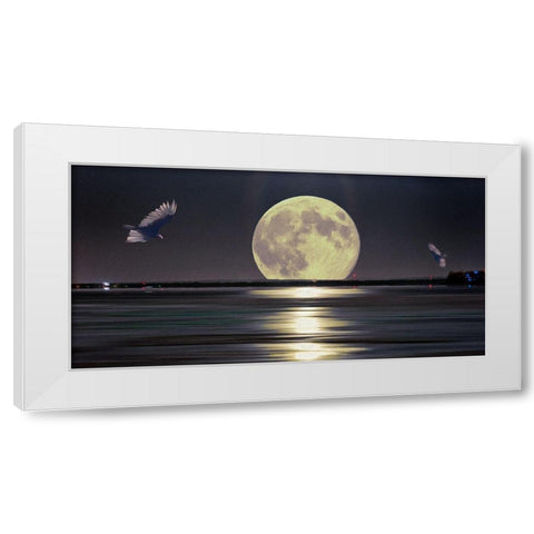 Full Moon Setting White Modern Wood Framed Art Print by Bolokofsky, Ronald