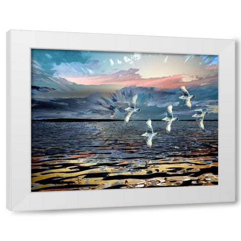Gulls White Modern Wood Framed Art Print by Bolokofsky, Ronald
