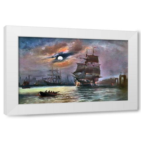 Harbor Moon White Modern Wood Framed Art Print by Bolokofsky, Ronald