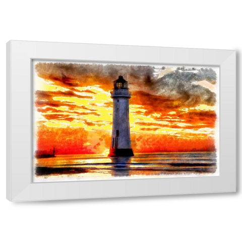 Lighthouse At Sunset III White Modern Wood Framed Art Print by Bolokofsky, Ronald
