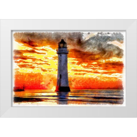 Lighthouse At Sunset III White Modern Wood Framed Art Print by Bolokofsky, Ronald