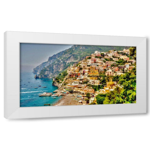 Positano Panorama  White Modern Wood Framed Art Print by Bolokofsky, Ronald