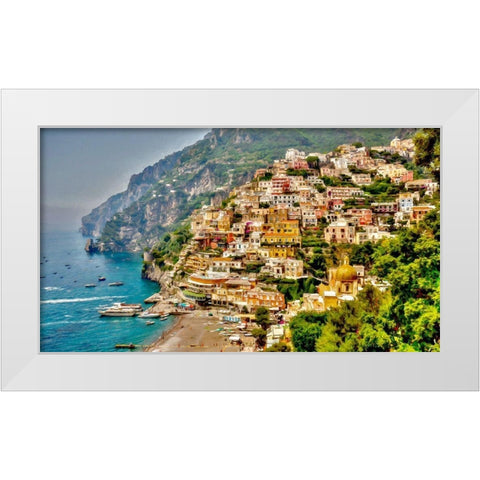 Positano Panorama  White Modern Wood Framed Art Print by Bolokofsky, Ronald