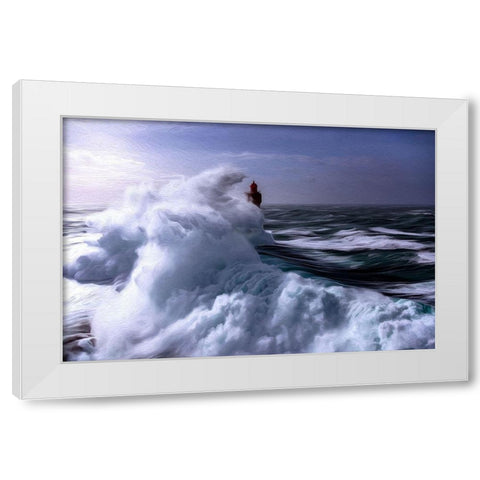 Powerful Waves White Modern Wood Framed Art Print by Bolokofsky, Ronald