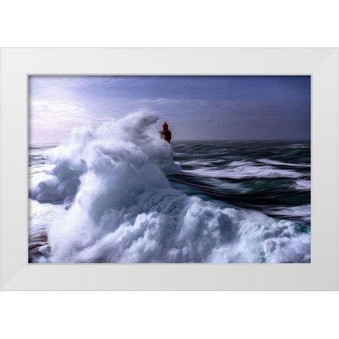 Powerful Waves White Modern Wood Framed Art Print by Bolokofsky, Ronald