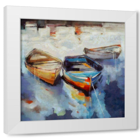 Three Boats White Modern Wood Framed Art Print by Bolokofsky, Ronald