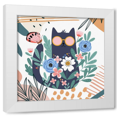 Boho Cat 553 White Modern Wood Framed Art Print by Bolokofsky, Ronald