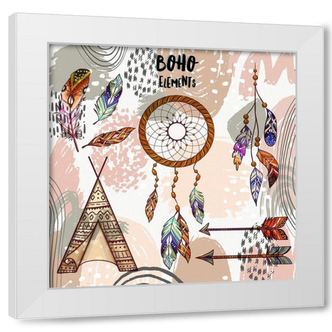 Boho Elements Collage 257 White Modern Wood Framed Art Print by Bolokofsky, Ronald