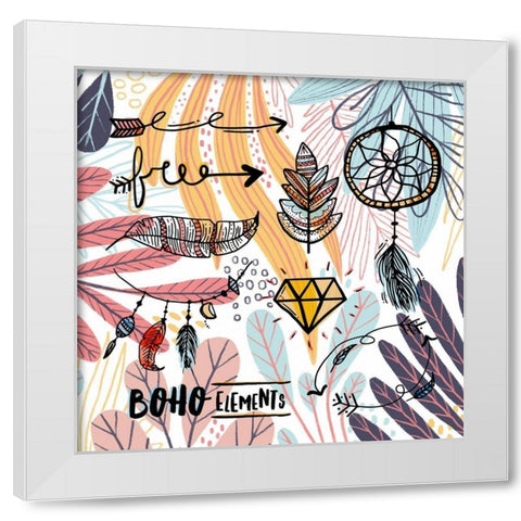 Boho Elements Collage 785 White Modern Wood Framed Art Print by Bolokofsky, Ronald
