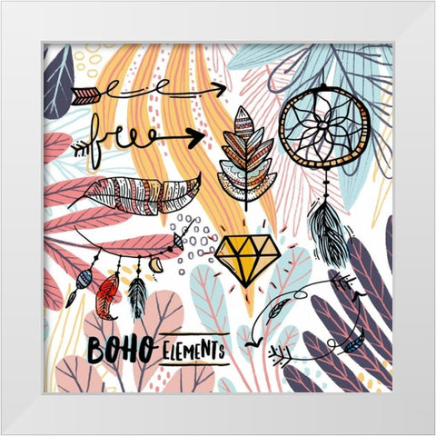 Boho Elements Collage 785 White Modern Wood Framed Art Print by Bolokofsky, Ronald