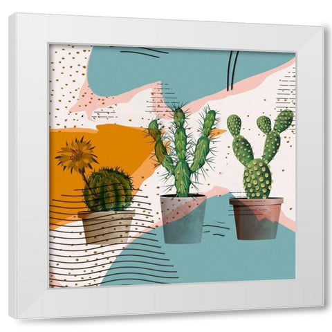 Cactus Party I White Modern Wood Framed Art Print by Bolokofsky, Ronald