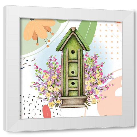 Green Birdhouse White Modern Wood Framed Art Print by Bolokofsky, Ronald