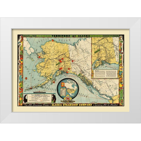 Territory of Alaska White Modern Wood Framed Art Print by Alaska Steamship Co