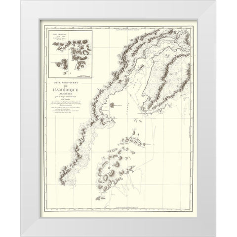 Alaska Southern Part - Depot de la Marine 1828 White Modern Wood Framed Art Print by Depot de la Marine