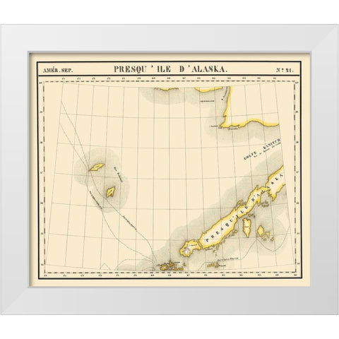 Alaska Peninsula - Vandermaelen 1827 White Modern Wood Framed Art Print by Vandermaelen