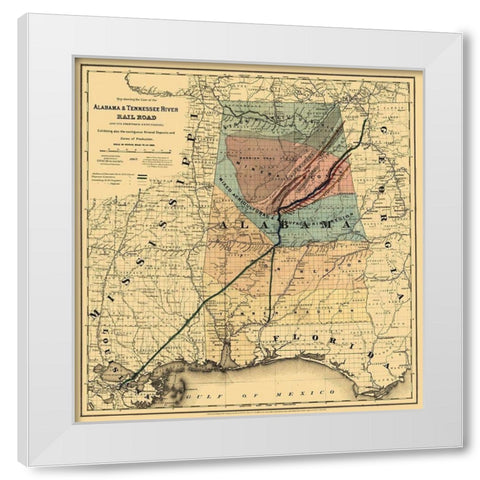 Alabama and Tennessee River Railroad - Colton 1867  White Modern Wood Framed Art Print by Colton