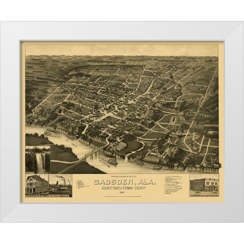 Gadsden Alabama - Beck 1887 White Modern Wood Framed Art Print by Beck