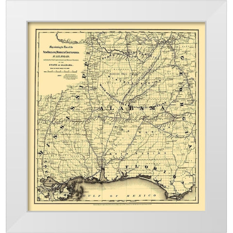 New Orleans, Mobile, Chattanooga Railroad 1867 White Modern Wood Framed Art Print by Colton