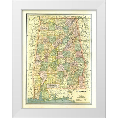Alabama - Cram 1886 White Modern Wood Framed Art Print by Cram