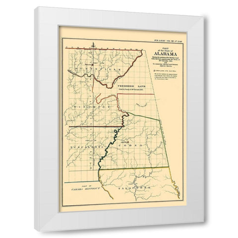 Alabama, Position of Cherokee Land - Glo 1835 White Modern Wood Framed Art Print by Glo