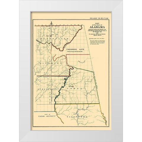 Alabama, Position of Cherokee Land - Glo 1835 White Modern Wood Framed Art Print by Glo