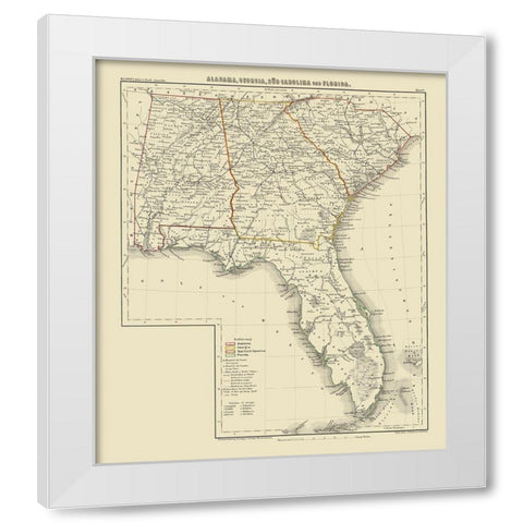 Alabama, Georgia, South Carolina, Florida 1854 White Modern Wood Framed Art Print by Kraatz