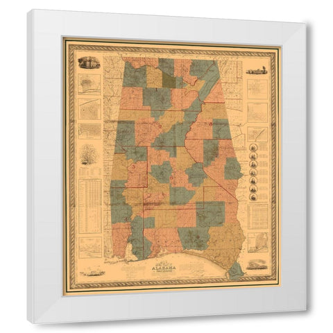 Alabama, West Florida - Tourette 1838 White Modern Wood Framed Art Print by Tourette