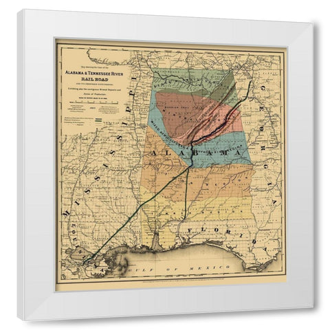 Alabama and Tennessee River Railroad - Colton 1865 White Modern Wood Framed Art Print by Colton