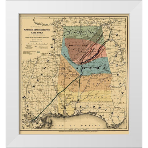 Alabama and Tennessee River Railroad - Colton 1865 White Modern Wood Framed Art Print by Colton