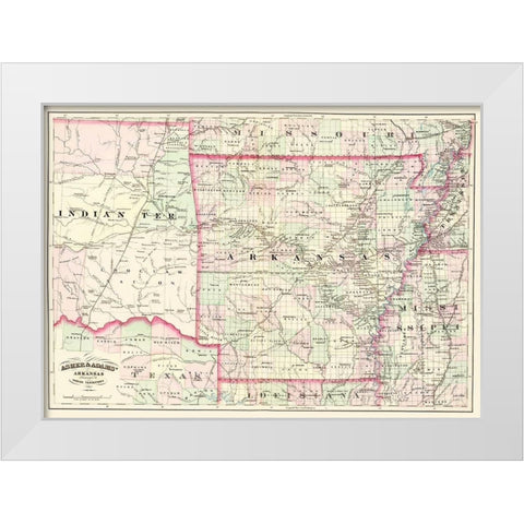 Arkansas, Indian Territory - Asher  1874 White Modern Wood Framed Art Print by Asher