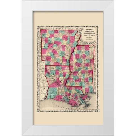 Arkansas, Mississippi, Louisiana - Johnson 1860 White Modern Wood Framed Art Print by Johnson