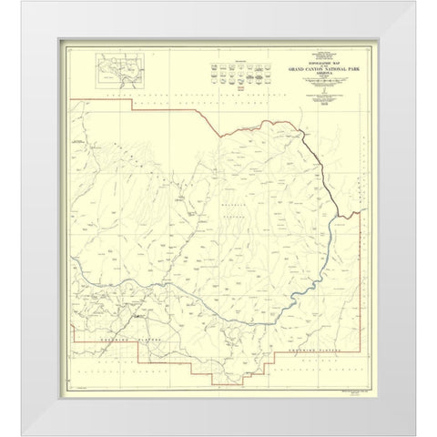 Grand Canyon East Half Arizona - USGS 1927 White Modern Wood Framed Art Print by USGS