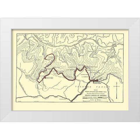 Hermit Rim Road, Trail Grand Canyon 1915 White Modern Wood Framed Art Print by Rand McNally