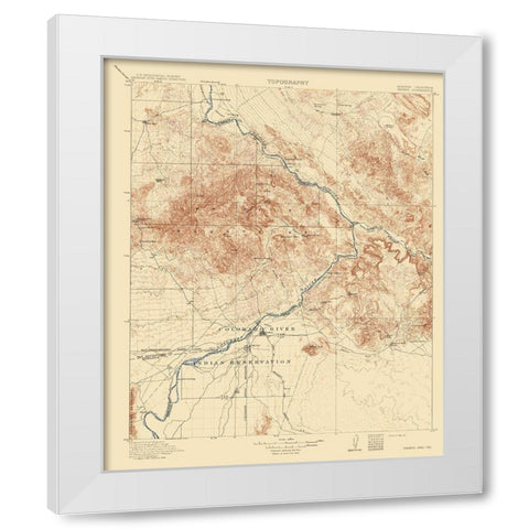 Parker Arizona California Quad - USGS 1911 White Modern Wood Framed Art Print by USGS