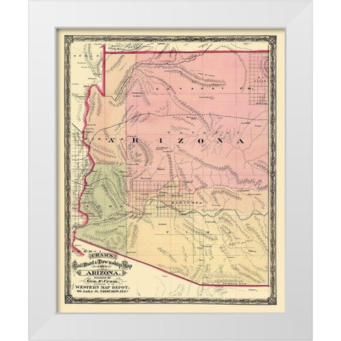 Arizona - Cram 1875 White Modern Wood Framed Art Print by Cram