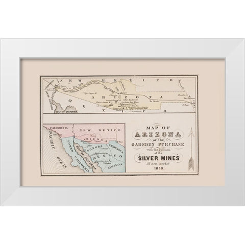 Arizona Gadsden Purchase Silver Mines White Modern Wood Framed Art Print by Roskruge