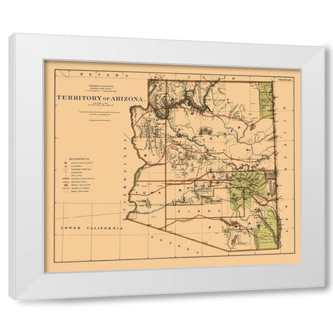 Arizona Territory - General Land Office 1876 White Modern Wood Framed Art Print by General Land Office