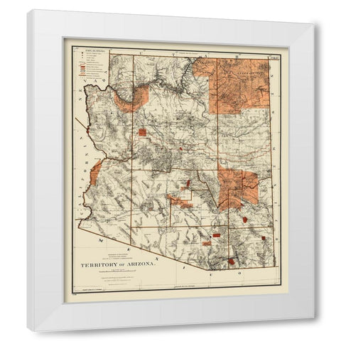 Arizona Territory - General Land Office 1887 White Modern Wood Framed Art Print by General Land Office
