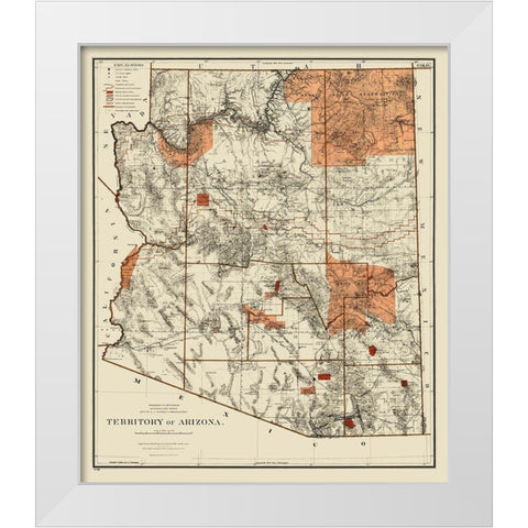 Arizona Territory - General Land Office 1887 White Modern Wood Framed Art Print by General Land Office