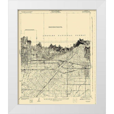 Azusa California Quad - USGS 1928 White Modern Wood Framed Art Print by USGS