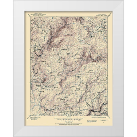 Bidwell Bar California Sheet - USGS 1888 White Modern Wood Framed Art Print by USGS