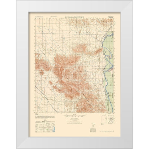 Big Maria Mountains Sheet - US Army  1944 White Modern Wood Framed Art Print by US Army