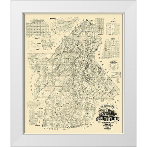 Butte California Landowner - McGann 1877 White Modern Wood Framed Art Print by McGann
