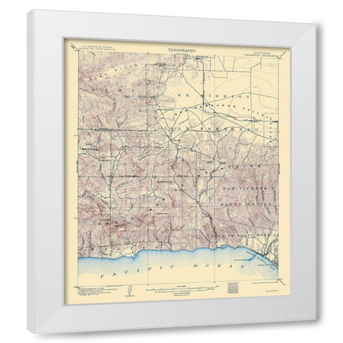 Calabasas California Quad - USGS 1903 White Modern Wood Framed Art Print by USGS