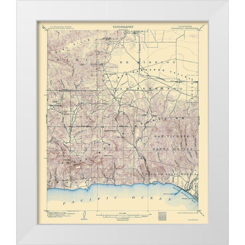 Calabasas California Quad - USGS 1903 White Modern Wood Framed Art Print by USGS