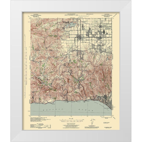 Calabasas California Quad - USGS 1944 White Modern Wood Framed Art Print by USGS